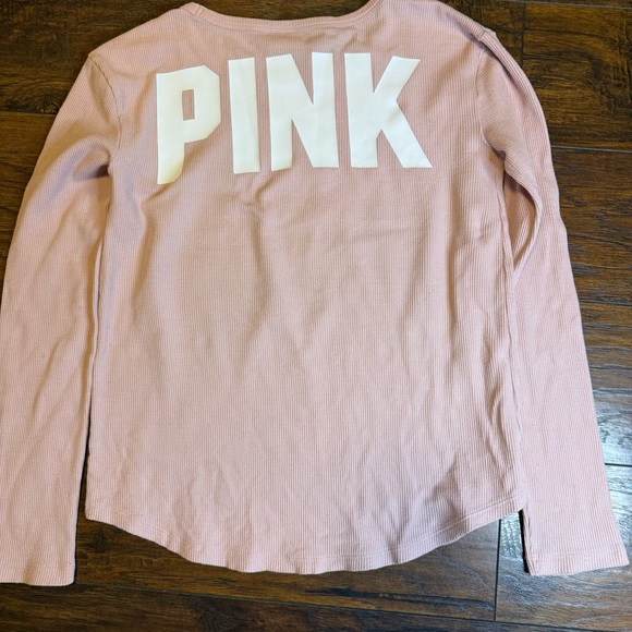 VS PINK Light Pink Waffle Knit Spellout Tee XS Coquette Soft Girl Loungewear Y2K - Picture 8 of 9